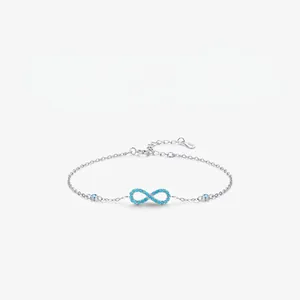 Bracelet Symbole de l'Infini en Argent Sterling 925 Avec Turquoise Incrustée Géométrique Minimaliste Ajustable Bijoux Femme