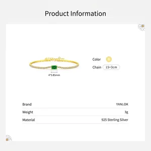 925 silver tennis bracelet with emerald zircon stone and 15+3cm adjustable chain length