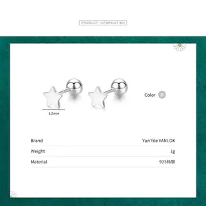Boucles d'oreilles étoiles en argent sterling 925 de 5,2 mm avec fermoir à vis sécurisé