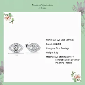 Polished 925 sterling silver evil eye stud earrings with sparkling cubic zirconia stones