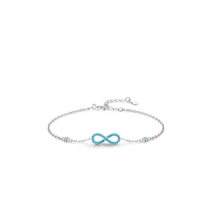 Bracelet infini en argent sterling S925 avec pierres turquoise et chaîne réglable