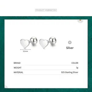 Boucles d'oreilles cœur en argent sterling S925 poli avec fermoirs à vis pour femmes