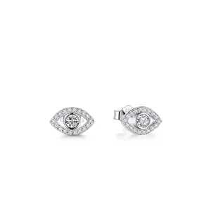 Sparkling S925 sterling silver evil eye stud earrings with pavé set crystals for women