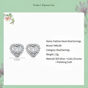 Boucles d'oreilles cœur en argent 925 et zircons avec dimensions détaillées du produit