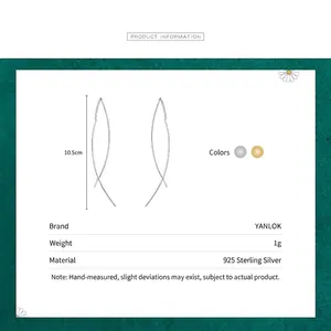 Minimalist S925 sterling silver curved line earrings with 10.5cm long threader design