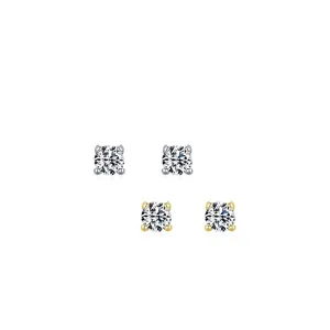 Minimalist S925 sterling silver stud earrings with D-color Moissanite in gold and silver