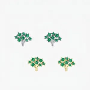 925 Sterling Silver Tree Stud Earrings With Green Rhinestone Dainty Nature Life Tree Jewelry For Women Small Stud Earrings