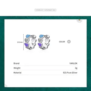 S925 Sterling Silver rainbow heart hoop earrings with blue enamel and cubic zirconia