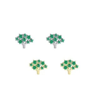 S925 sterling silver tree of life earrings with green gemstones in silver and gold