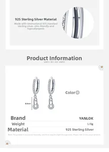 Detailed specs of S925 sterling silver horseshoe earrings with cubic zirconia stones