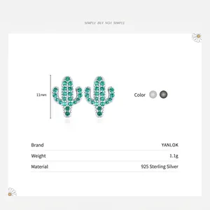 Boucles d'oreilles cactus en argent sterling S925 avec micro-incrustations de zircon vert