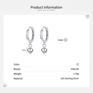 Orecchini a cerchio in argento sterling 925 con pendente a sfera lucida da 4 mm di diametro
