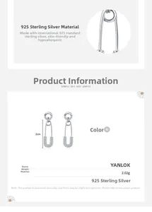 Detailed view of 925 sterling silver safety pin earrings with cubic zirconia stones
