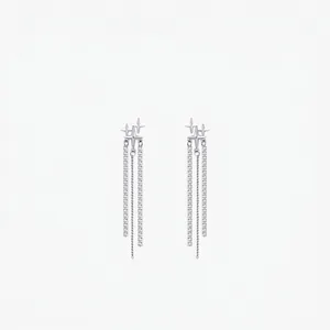 925 Sterling Silver Earring Post Zirconia Starburst Tassel Dangle Earrings Shiny Long Drop Jewelry For Women Party Elegant Chic Style