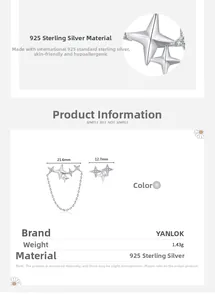 Detail of S925 sterling silver star earrings showing dimensions 21.6mm and 12.7mm