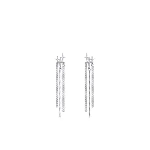 Elegant S925 sterling silver tassel earrings with micro-set star studs and fine chains