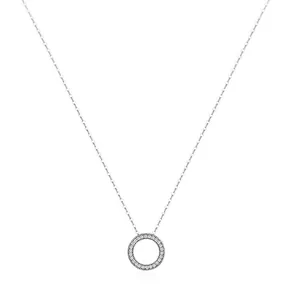 925 Sterling Silver Round Pendant Necklace For Women Pave Zirconia Hollow Heart Design Delicate Minimalist Jewelry Gift
