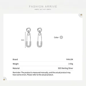 925 sterling silver safety pin earrings with pave zircon, 2cm height, 2.02g weight