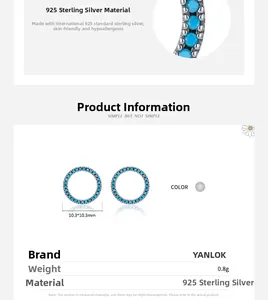 Detail of 925 sterling silver turquoise hoop earrings measuring 10.3mm and weighing 0.8g