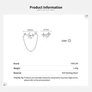 S925 Sterling Silver Four-Pointed Star Earrings with size and 1.43g weight details