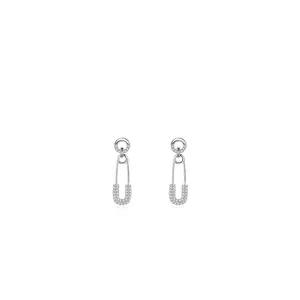 Elegant 925 sterling silver safety pin earrings with micro-pave cubic zirconia accents