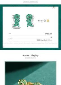 Dimensions détaillées des boucles d'oreilles dinosaure en argent 925 avec zircons