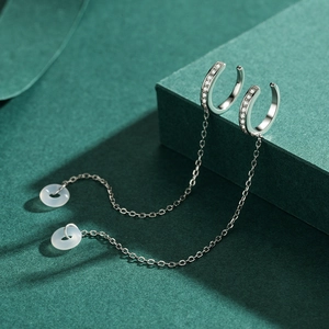 Elegant S925 sterling silver long fringe ear cuff earrings with sparkling zircon accents