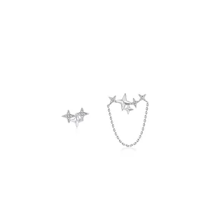 S925 sterling silver asymmetric star earrings with zircon inlay and delicate chain