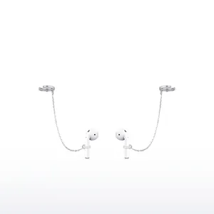 S925 sterling silver long anti-lost ear cuff chain for wireless earphones with crystals