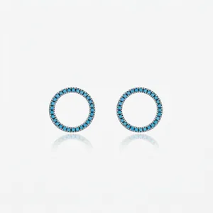 S925 Sterling Silver Round Turquoise Stud Earrings Minimalist Geometric Blue Green Gemstone Inlaid Jewelry Gift For Women