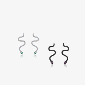 925 Sterling Silver Flexible Snake Stud Earrings For Women Exquisite Zirconia Inlaid Animal Shaped S-Curve Fashion Jewelry Gift