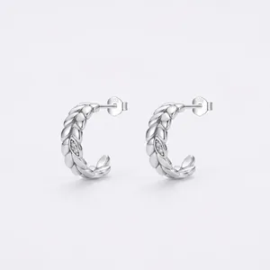 Vintage 925 Sterling Silver Leaf Stud Earrings For Women Shiny Rhinestone Inlaid Wheat Ear Shape Dainty Jewelry Gift