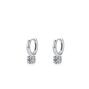 Orecchini a cerchio in argento sterling S925 con zirconi tondi brillanti da donna