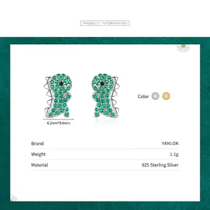 Boucles d'oreilles dinosaure en argent sterling S925 avec pavé de zircons verts