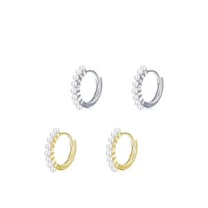 Elegante 925 Sterling Silber Künstliche Perlen Creolen Für Damen Minimalistische Kleine Huggie Ohrringe Täglich Mode Schmuck Zubehör