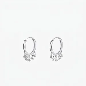 925 Sterling Silver Micro Inlaid Zirconia Hoop Earrings Elegant Dangling Geometric Charms Jewelry For Women Gift