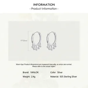 Elegant 925 sterling silver hoop earrings with five sparkling zircon ring charms