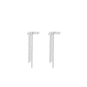925 Sterling Silver Happy Letter Long Tassel Earrings For Women Elegant Minimalist Polished Linear Dangle Drop Jewelry