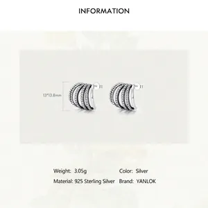 S925 sterling silver multi-layer stud earrings with pave-set white cubic zirconia stones