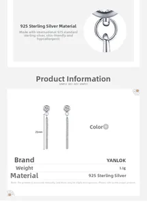 Détails de boucles d'oreilles pampilles en argent 925 avec spécifications de dimensions