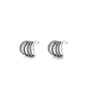 S925 sterling silver multi-layer hoop earrings with micro-set white zircon accents