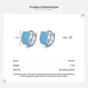 Elegant 925 sterling silver hoop earrings with pavé set turquoise stones for women