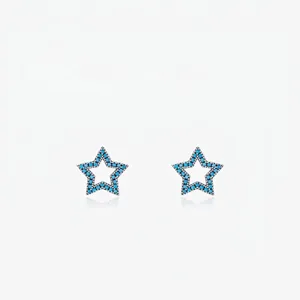 Boucles d'Oreilles Clous Étoile en Argent Sterling S925 Turquoise Simple Exquis Petit Pentagramme Creux Bijoux Femme
