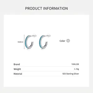 S925 sterling silver turquoise C-shaped hoop earrings with 14.8mm dimension and 1.15g weight
