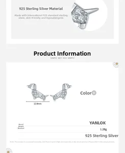 Détail macro de boucles d'oreilles teckel en argent 925 avec zircons incrustés