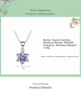 Macro shot of S925 silver flower pendant with purple zirconia and sparkling petals
