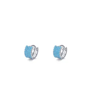 S925 sterling silver hoop earrings with pavé turquoise stones and a secure snap closure