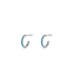 S925 sterling silver turquoise huggie hoop earrings with hallmark and butterfly backing
