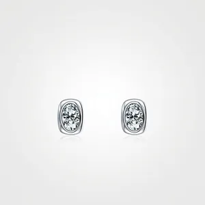 Simple 925 Sterling Silver Oval Cut Zirconia Stud Earrings For Women Minimalist Shiny Gemstone Inlaid Jewelry Accessory
