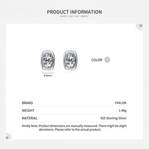 Minimalist S925 sterling silver oval stud earrings with sparkling 6x8mm cubic zirconia